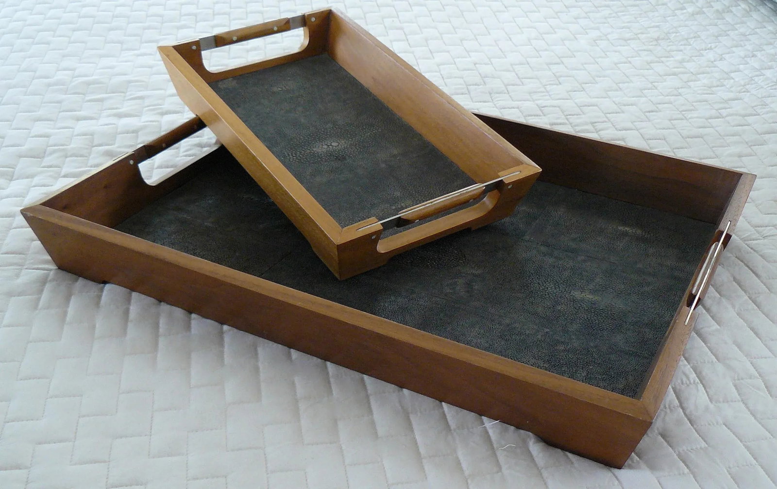 Wildwood Faux Shagreen and Wood Trays - a Pair - 8