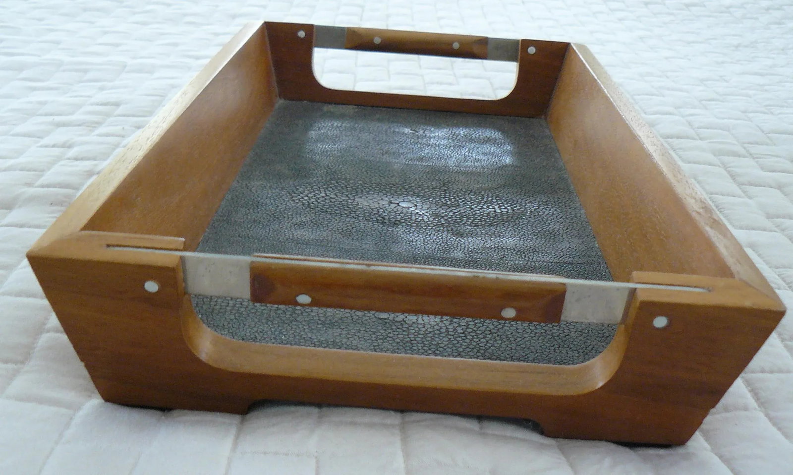 Wildwood Faux Shagreen and Wood Trays - a Pair - 9