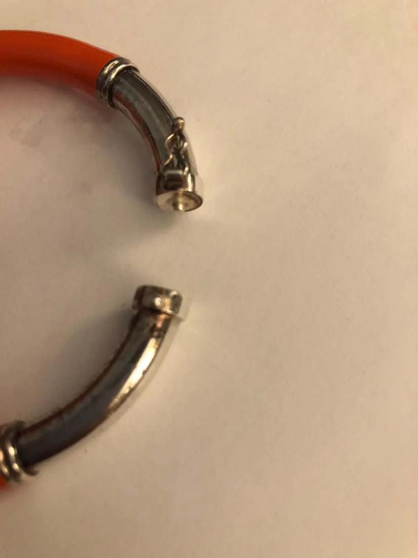 Vintage Milor Italian Orange Enamel Sterling Silver Hinged Bangle Bracelet - 4
