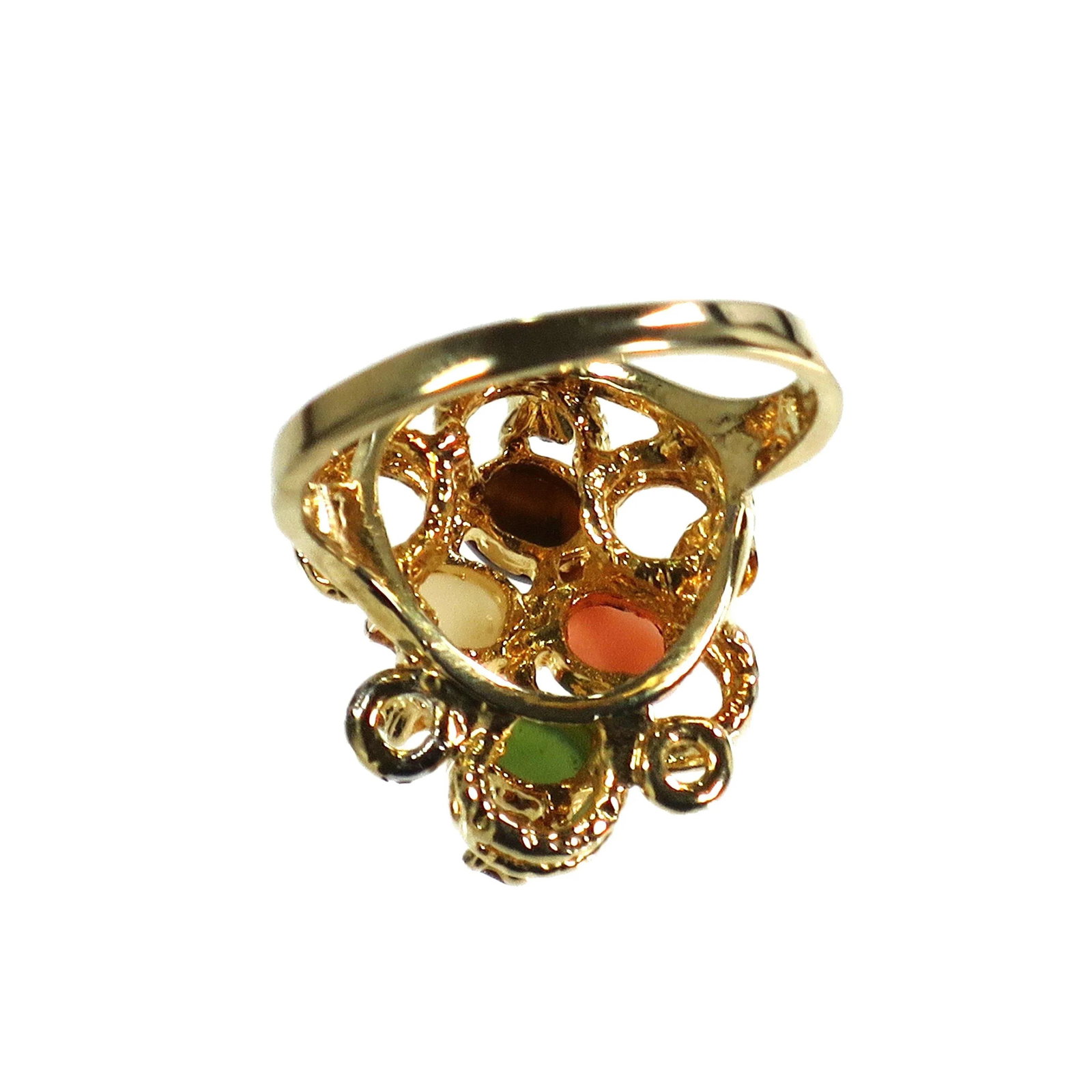 Vintage 1970s Cocktail Ring, Jade Opal Coral - 7