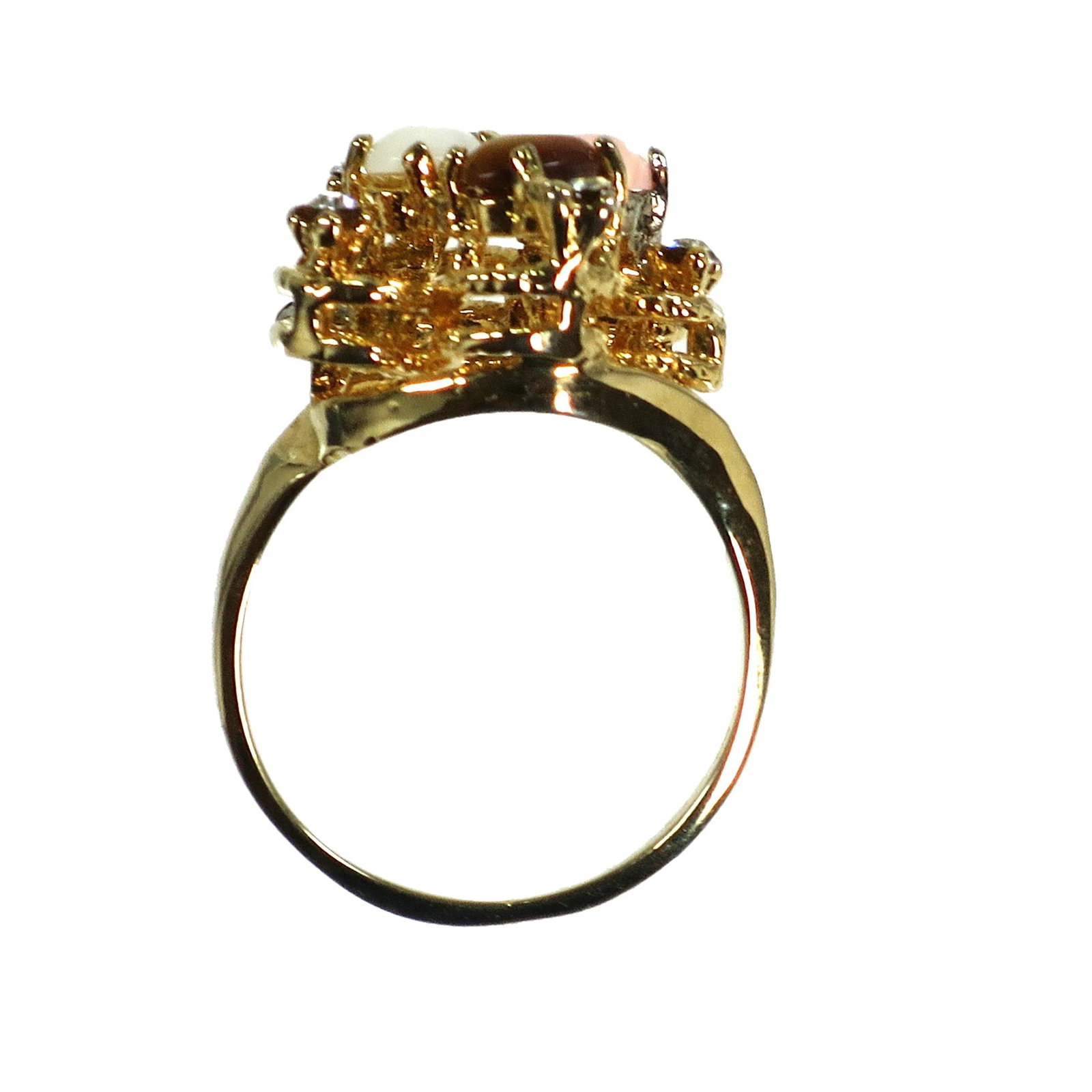 Vintage 1970s Cocktail Ring, Jade Opal Coral - 8