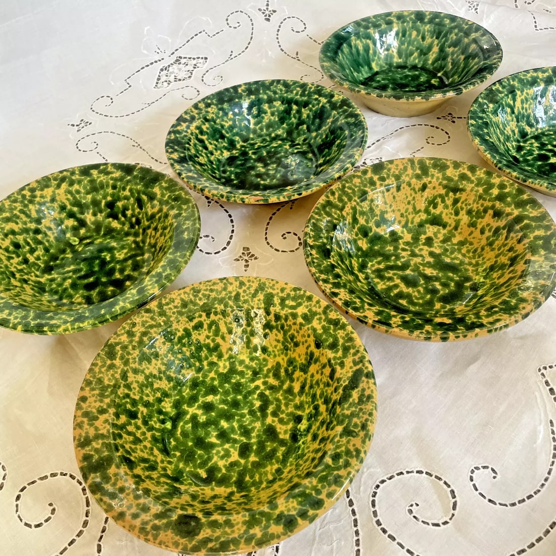 Antique Splatterware Soup Bowls- Set of 10 - 2