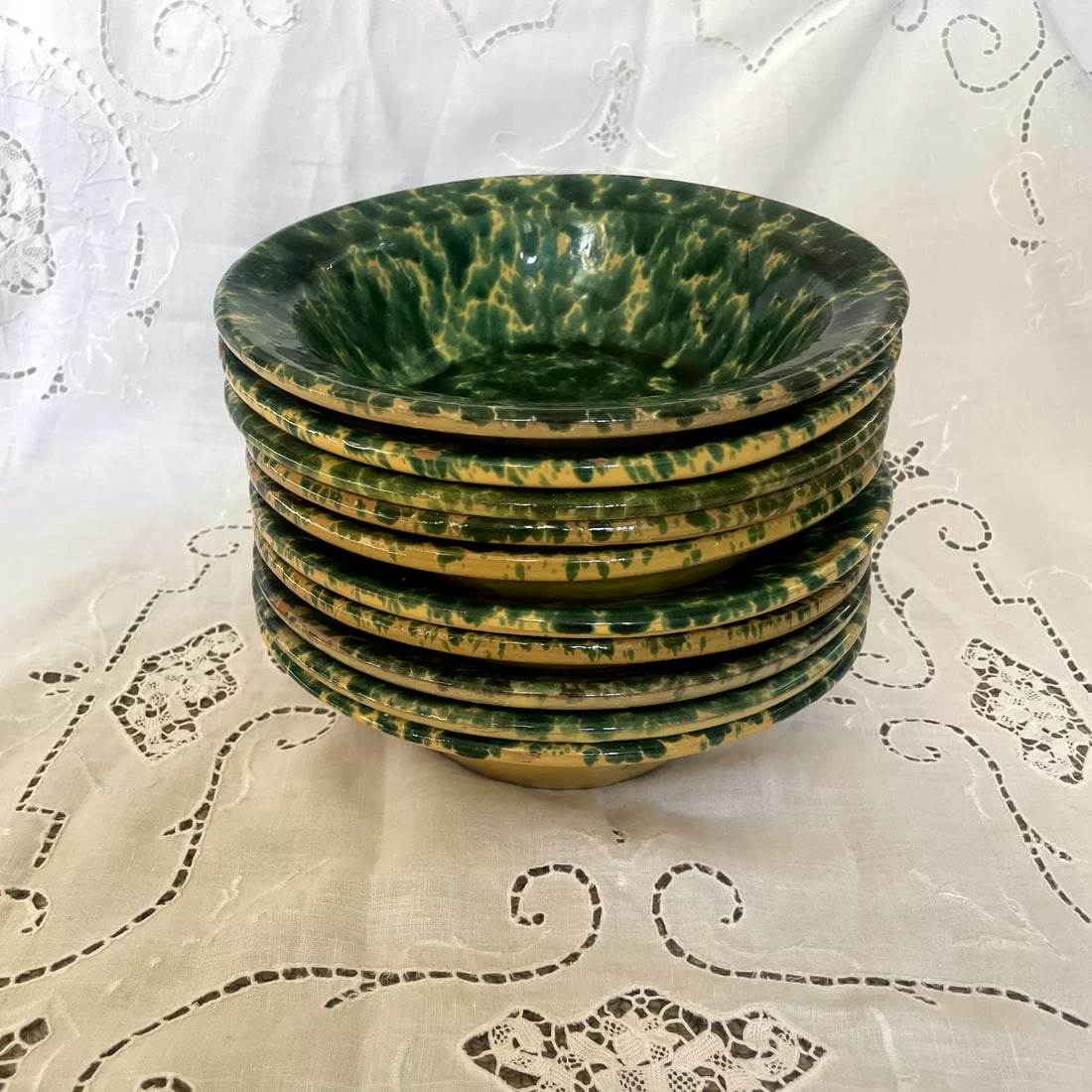Antique Splatterware Soup Bowls- Set of 10 - 7