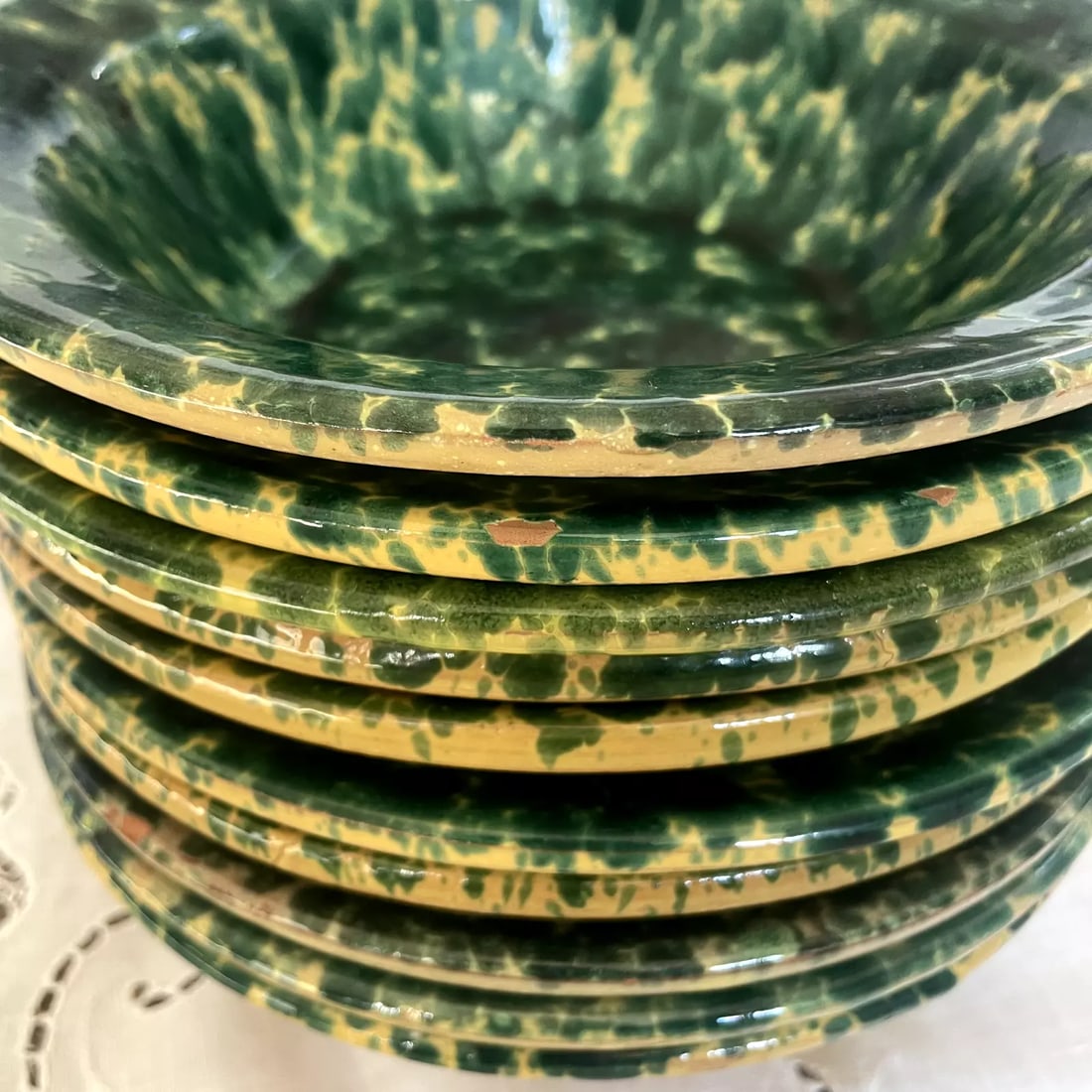 Antique Splatterware Soup Bowls- Set of 10 - 8