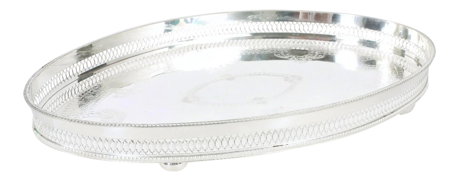 Mid 20th Century English Sheffield Plated Oval Barware Gallery Tray (1 of 9)