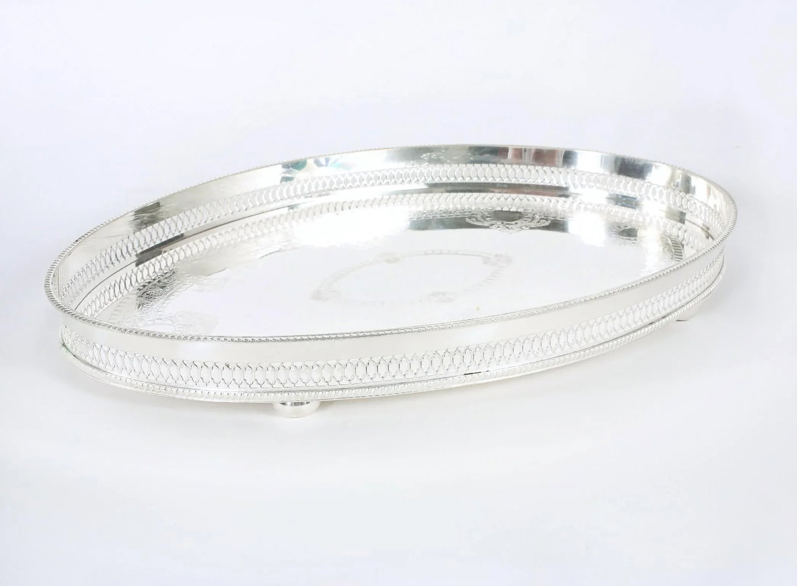 Mid 20th Century English Sheffield Plated Oval Barware Gallery Tray - 8