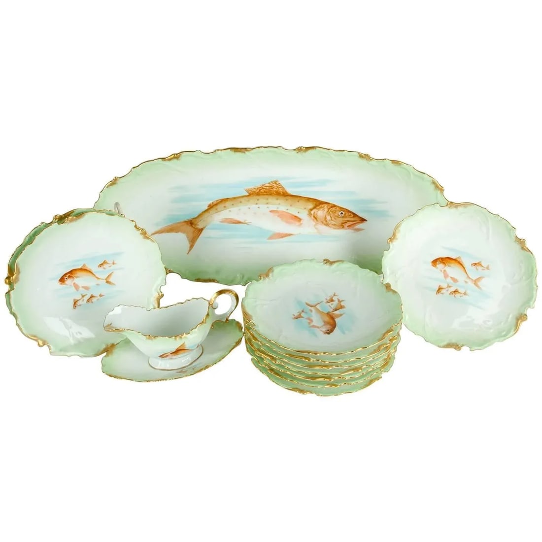 Antique Limoges 13-Pieces Fish Set - Set of 13 - 10