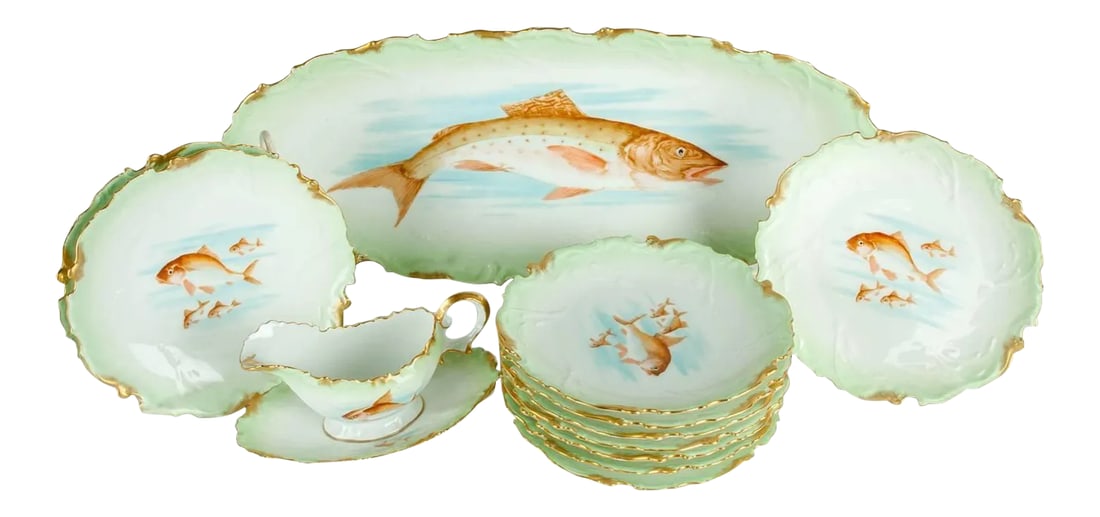 Antique Limoges 13-Pieces Fish Set - Set of 13 (1 of 10)