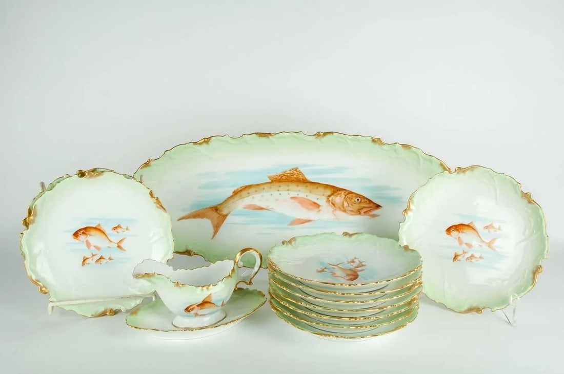 Antique Limoges 13-Pieces Fish Set - Set of 13 - 2