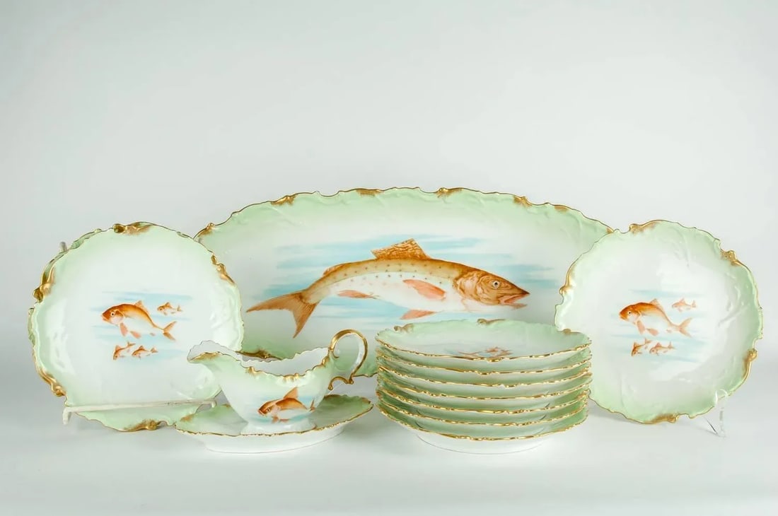 Antique Limoges 13-Pieces Fish Set - Set of 13 - 3