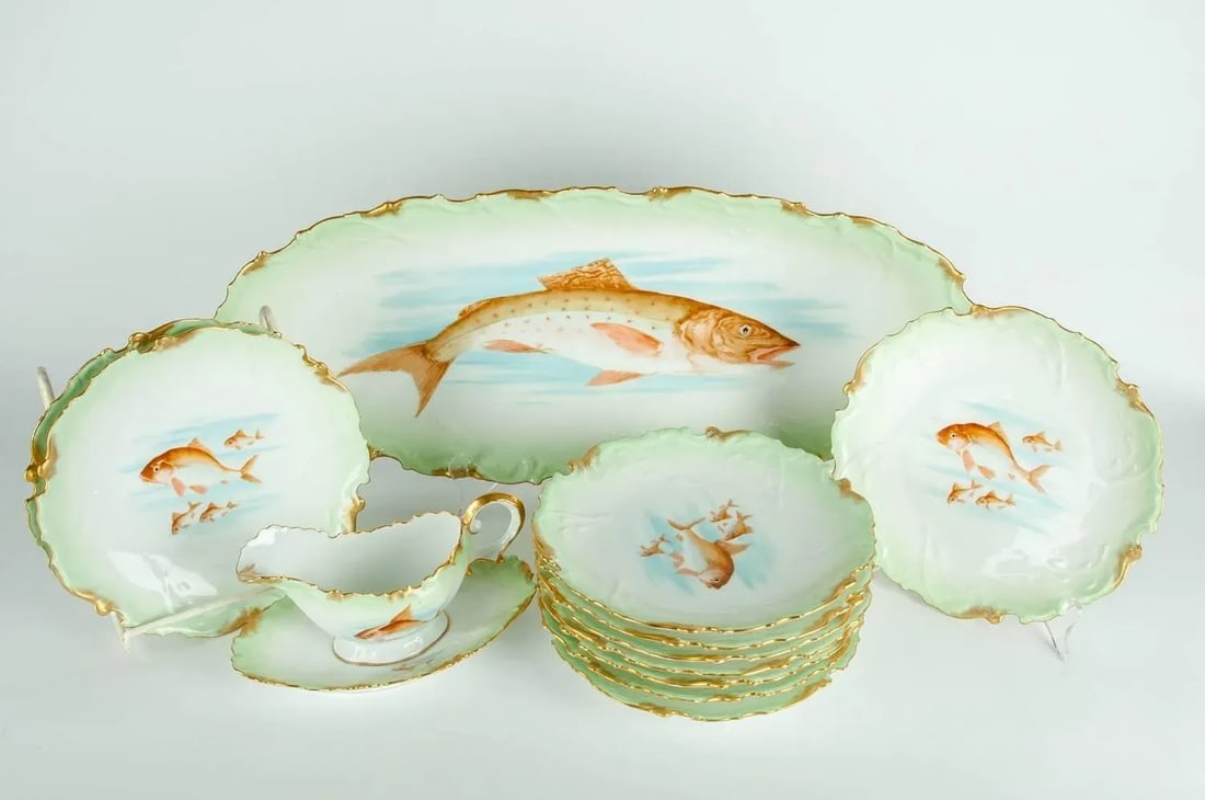 Antique Limoges 13-Pieces Fish Set - Set of 13 - 9
