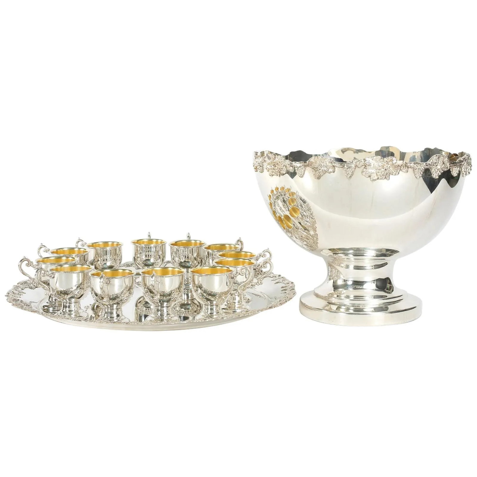 English Georgian Style Silver Plated Copper Punch Bowl Service - Set of 15 - 13