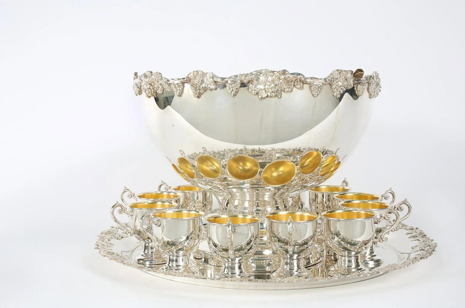 English Georgian Style Silver Plated Copper Punch Bowl Service - Set of 15 - 3