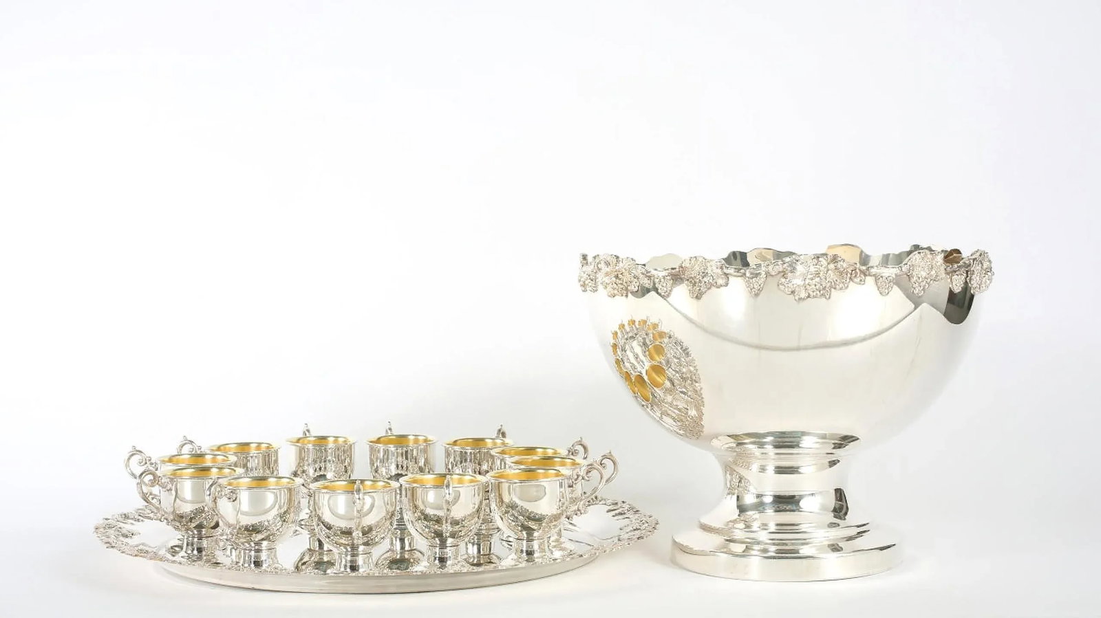 English Georgian Style Silver Plated Copper Punch Bowl Service - Set of 15 - 4