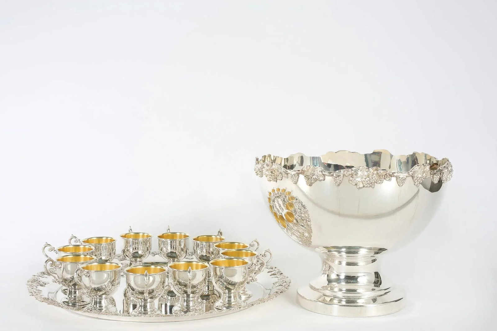 English Georgian Style Silver Plated Copper Punch Bowl Service - Set of 15 - 5