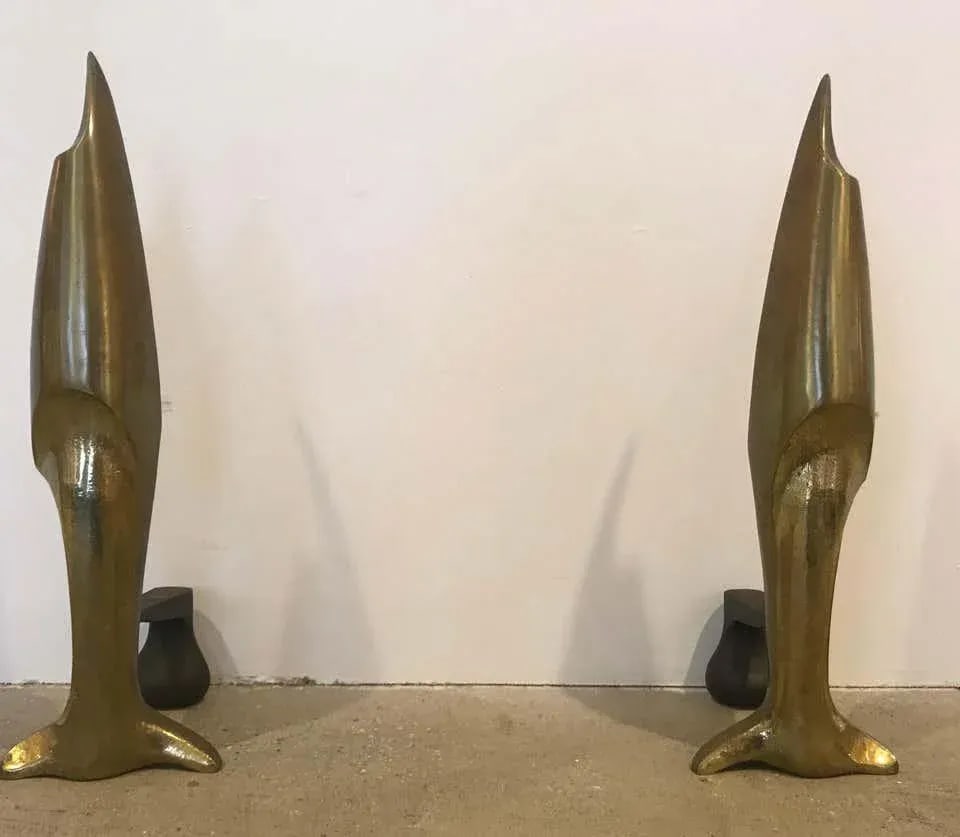 French Art Deco Andirons Bronze Attributed Pierre Legrain - a Pair - 5