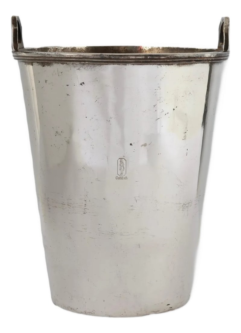 Early 1900s "Crockfords Club of London" Champagne Bucket: English silver-plate Champagne bucket from the historic Crockford's, London's legendary gentlemen's club established in 1823. Known for its raffish charm and gambling legacy, the club's name graces