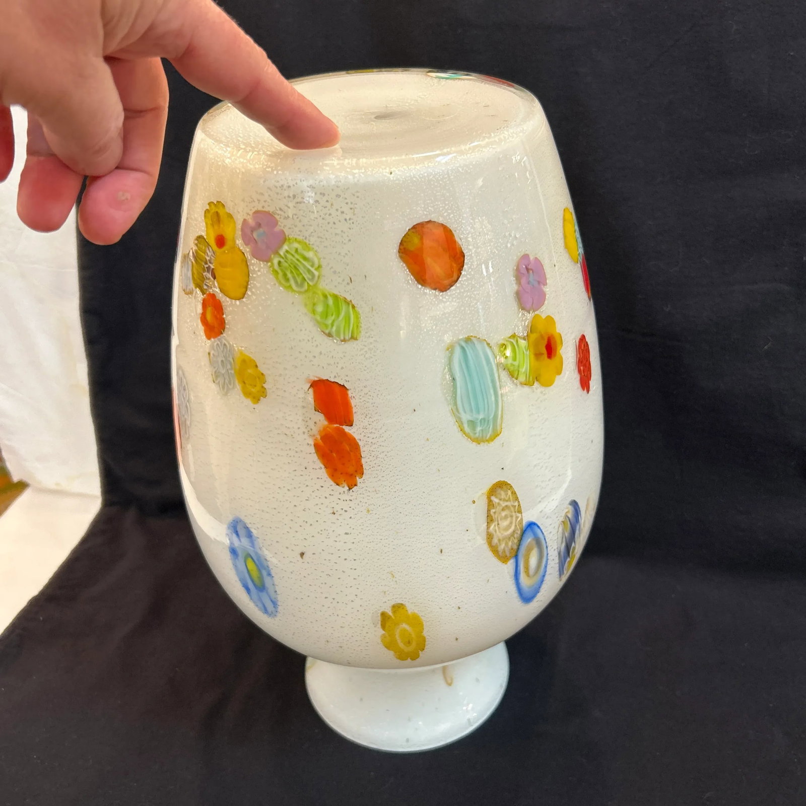 Italian Hand Blown Millefiori Vase With Silver Leaf Flecking - 6