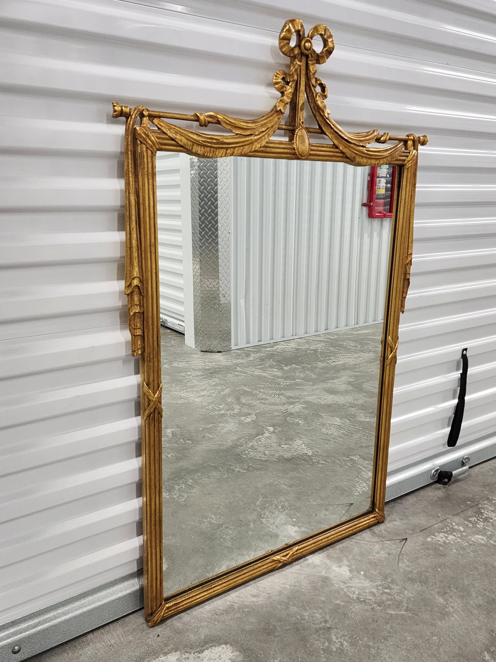Antique French Giltwood Mirror With Curtains and Bow - 2
