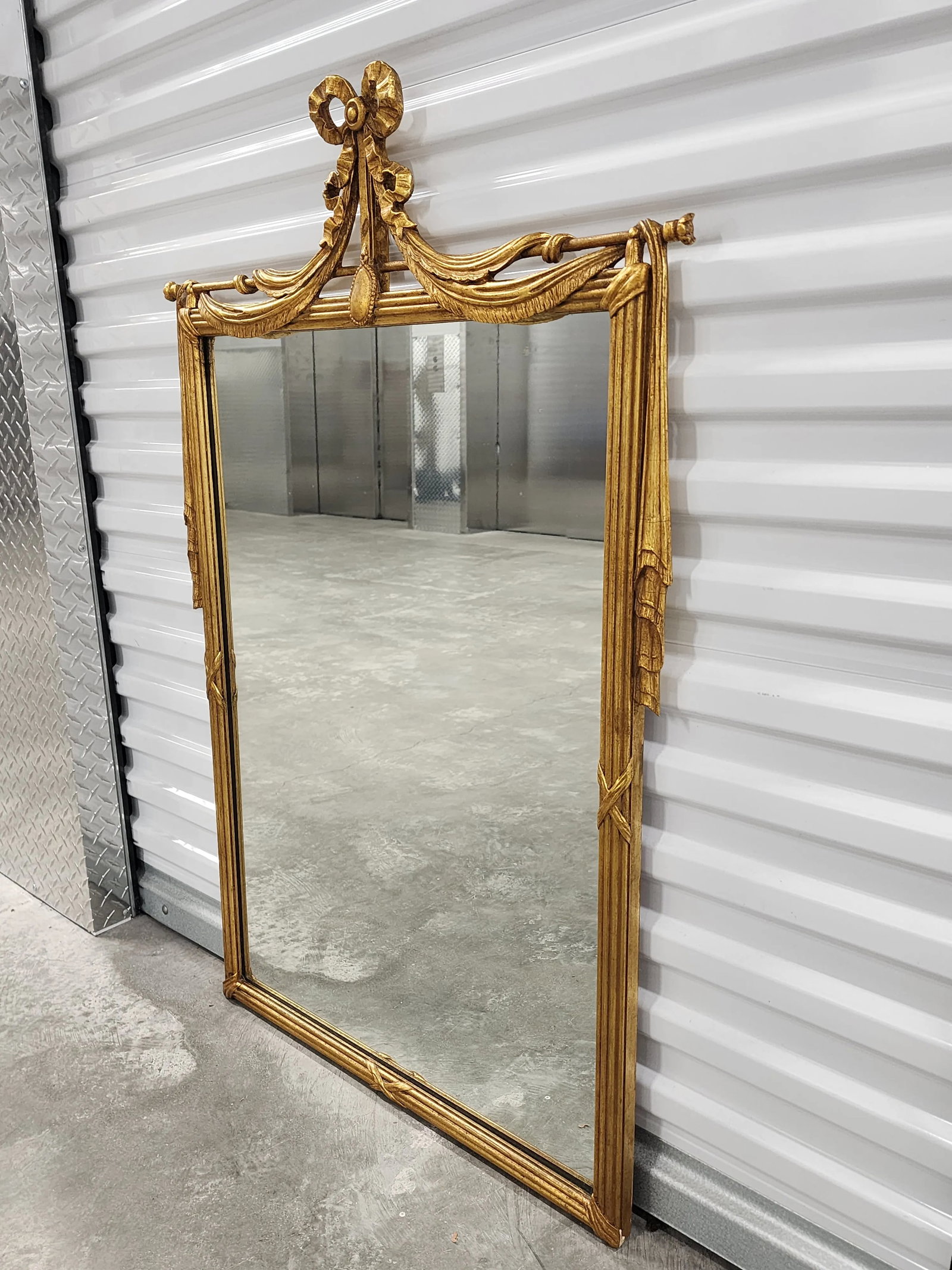 Antique French Giltwood Mirror With Curtains and Bow - 3