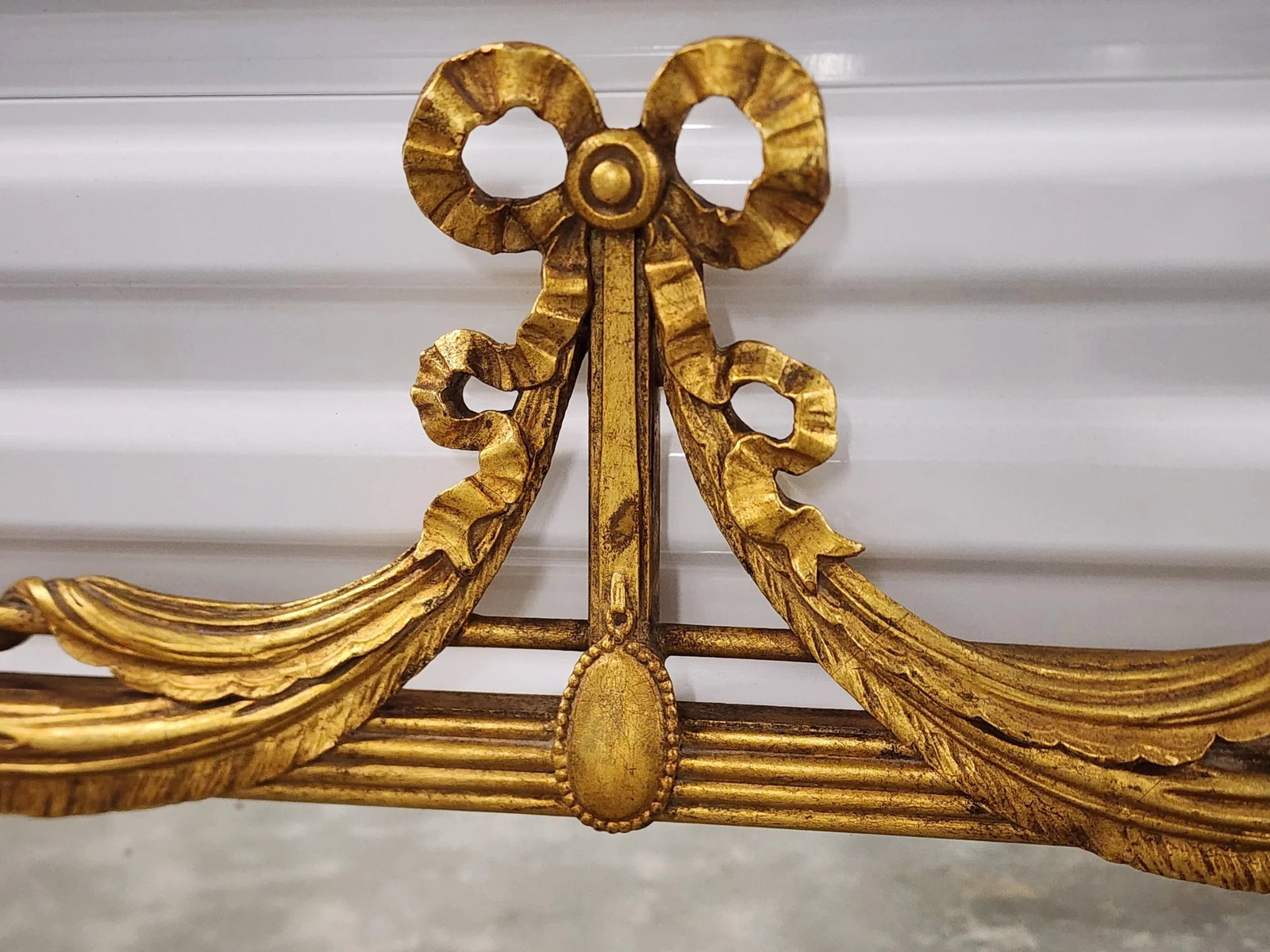 Antique French Giltwood Mirror With Curtains and Bow - 6