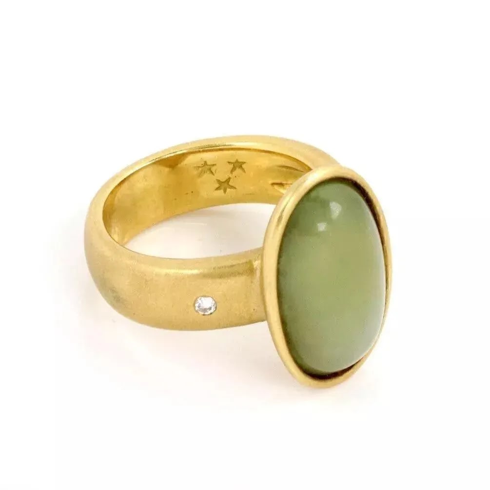 H.Stern Moonstone Diamond 18k Yellow Gold Oval Ring, Size 7.5 - 2
