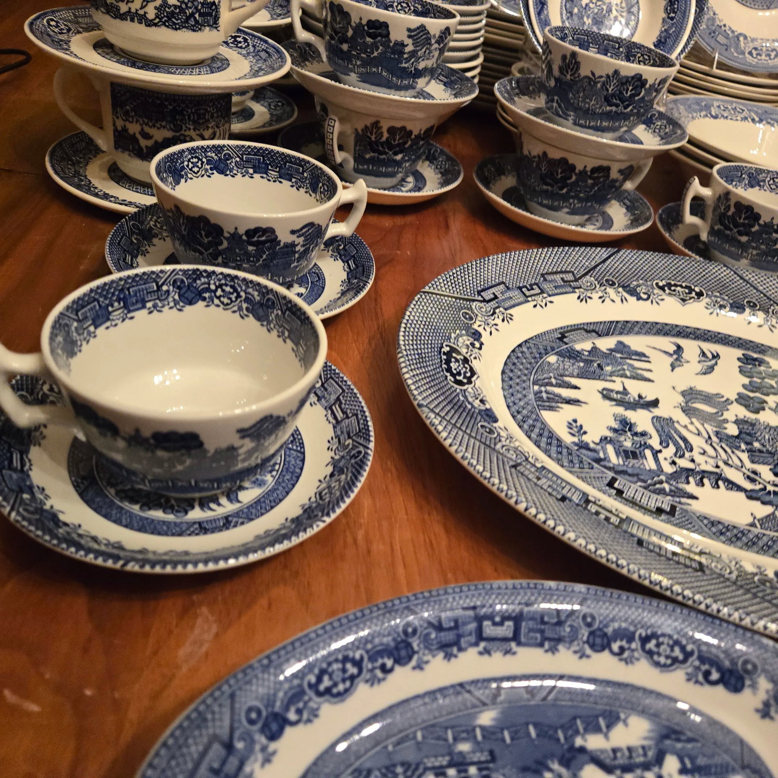Twelve Place Settings Plus Blue Willow China- Set Of - 11