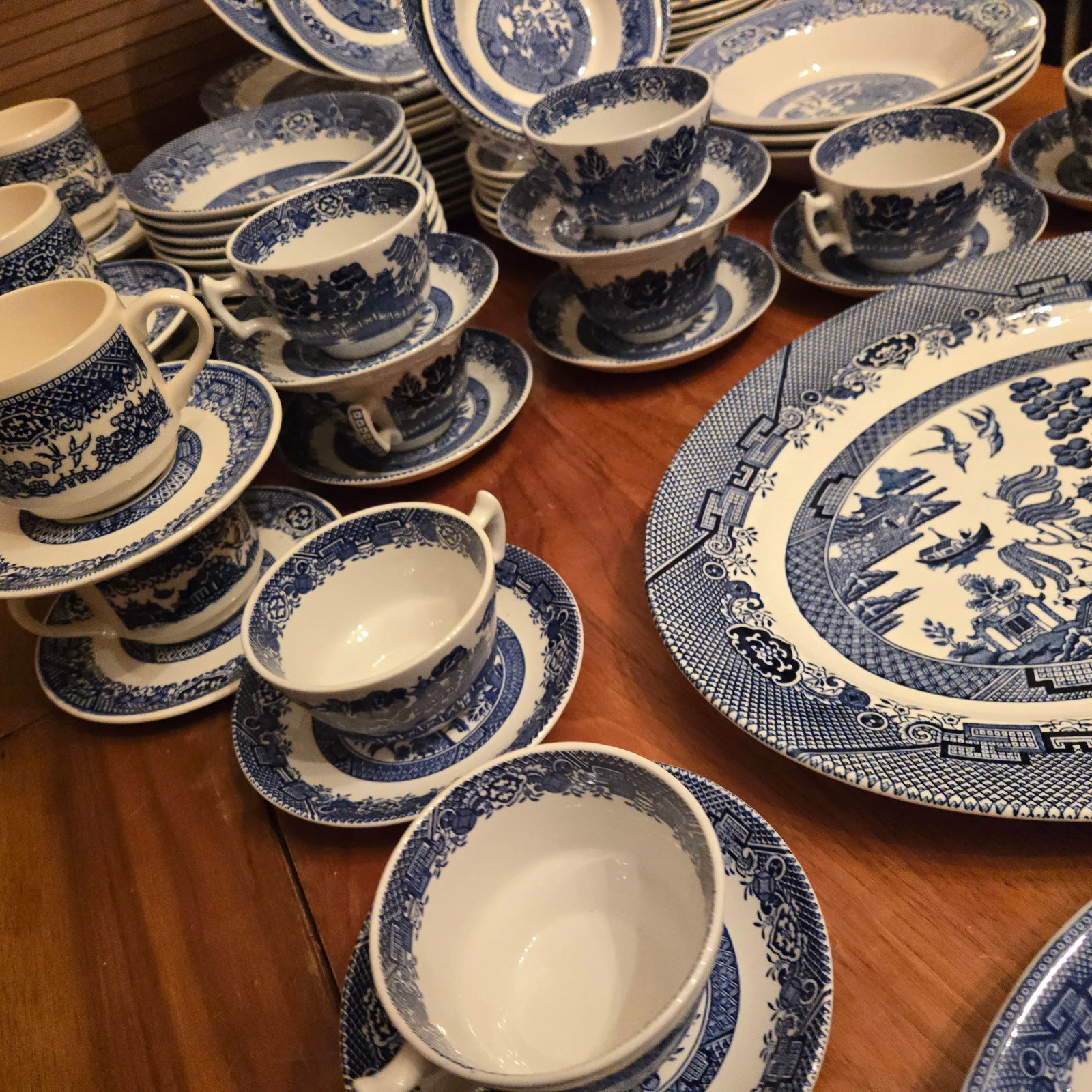Twelve Place Settings Plus Blue Willow China- Set Of - 12