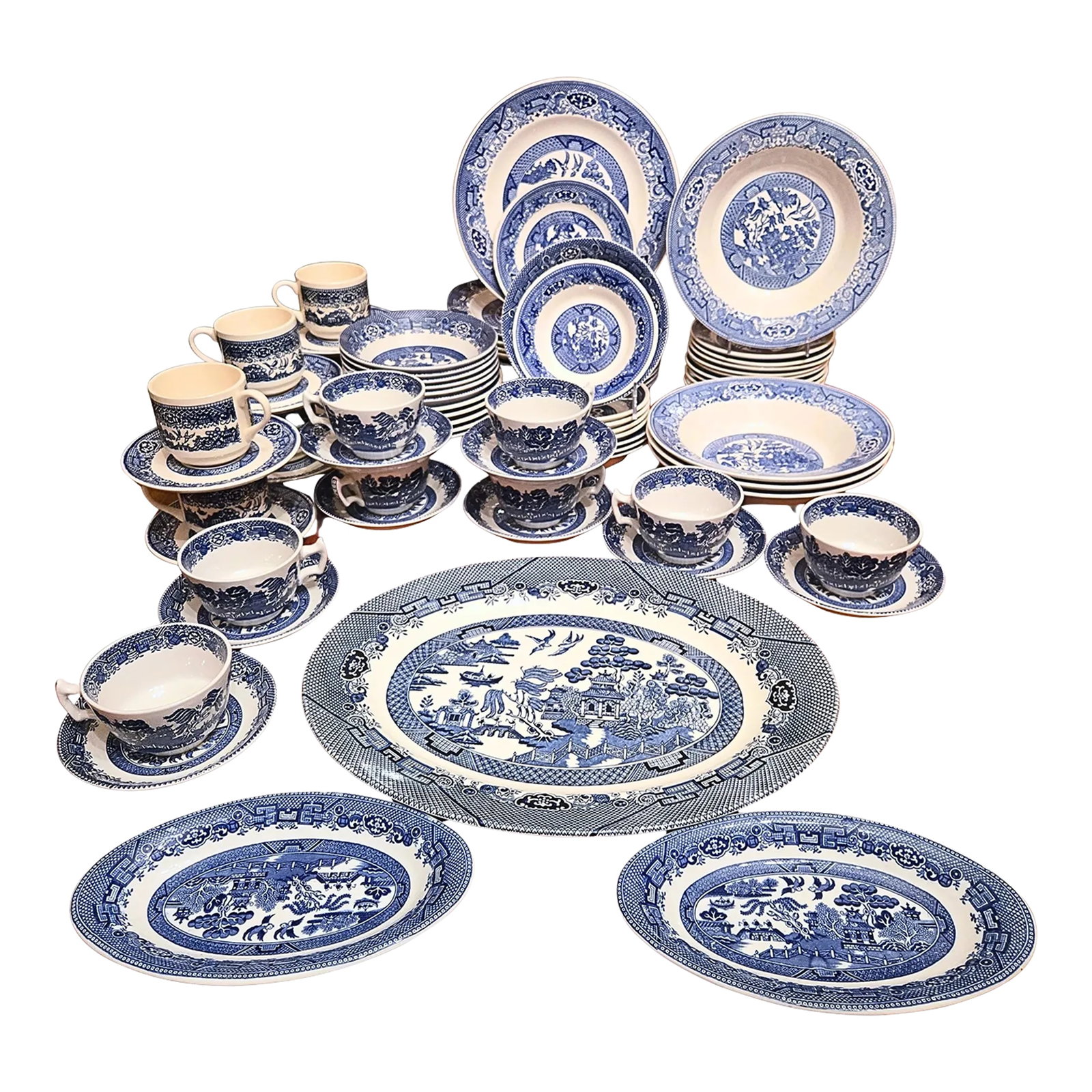 Twelve Place Settings Plus Blue Willow China- Set Of (1 of 12)