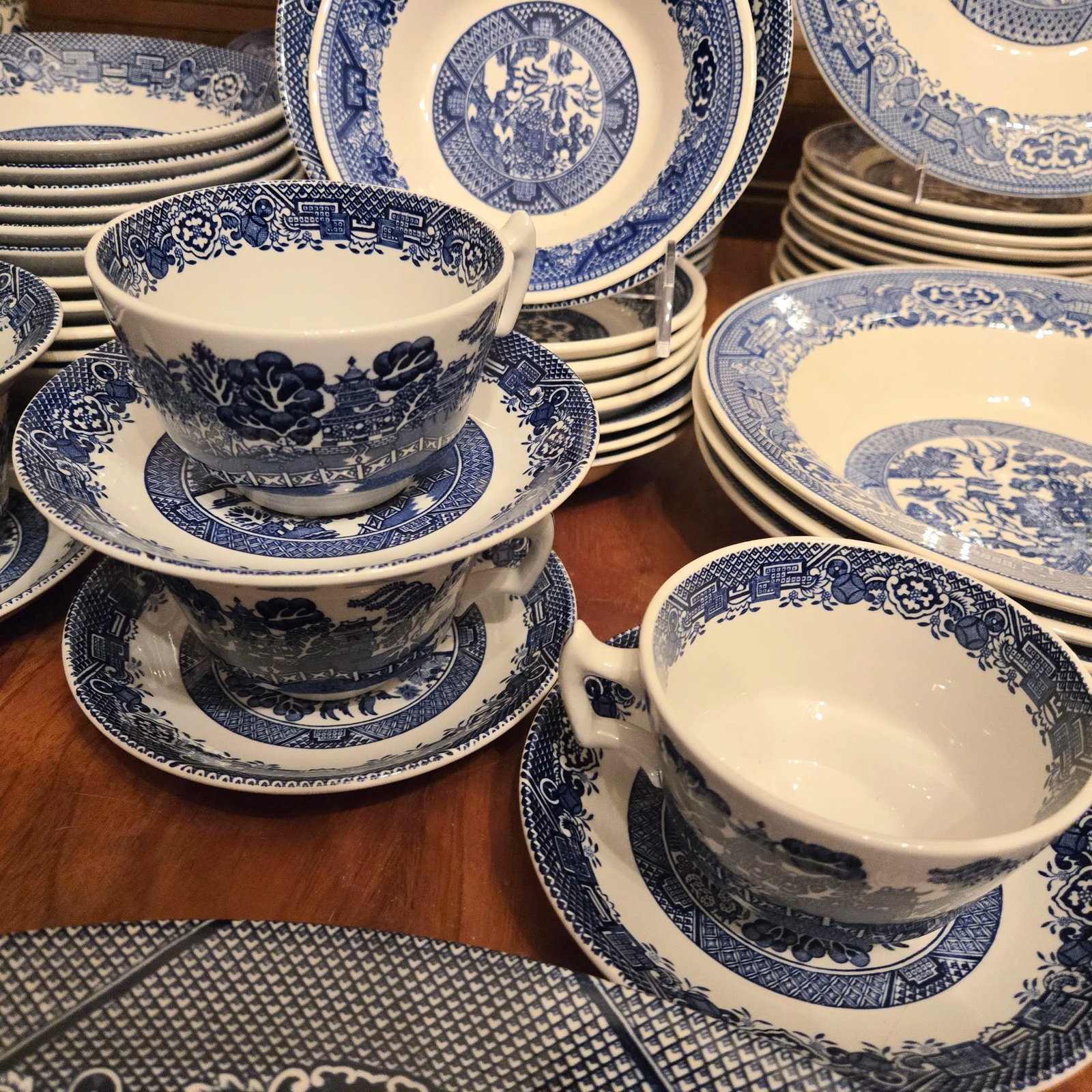 Twelve Place Settings Plus Blue Willow China- Set Of - 4