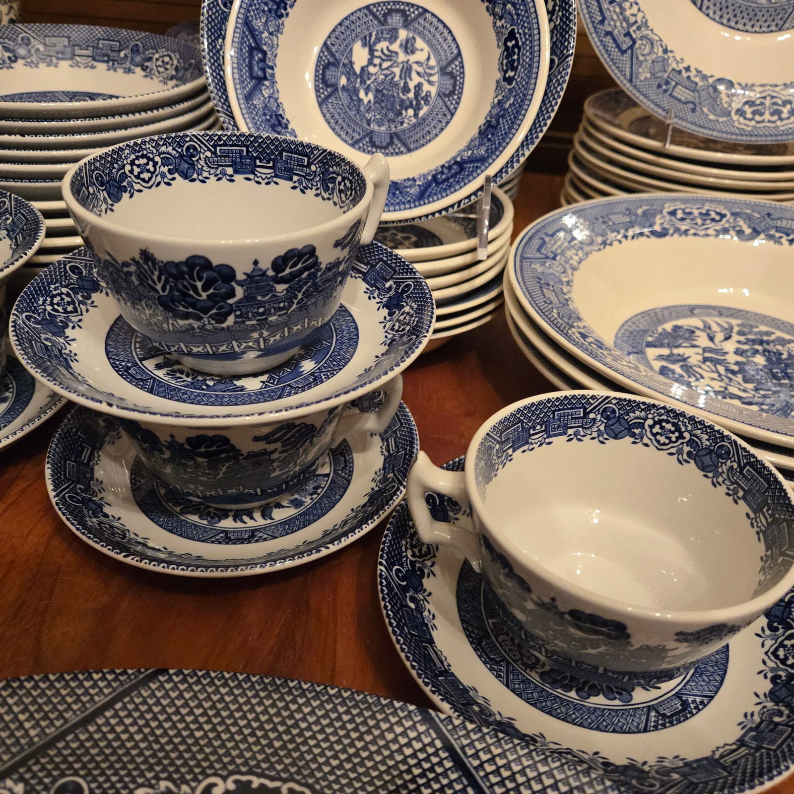 Twelve Place Settings Plus Blue Willow China- Set Of - 7