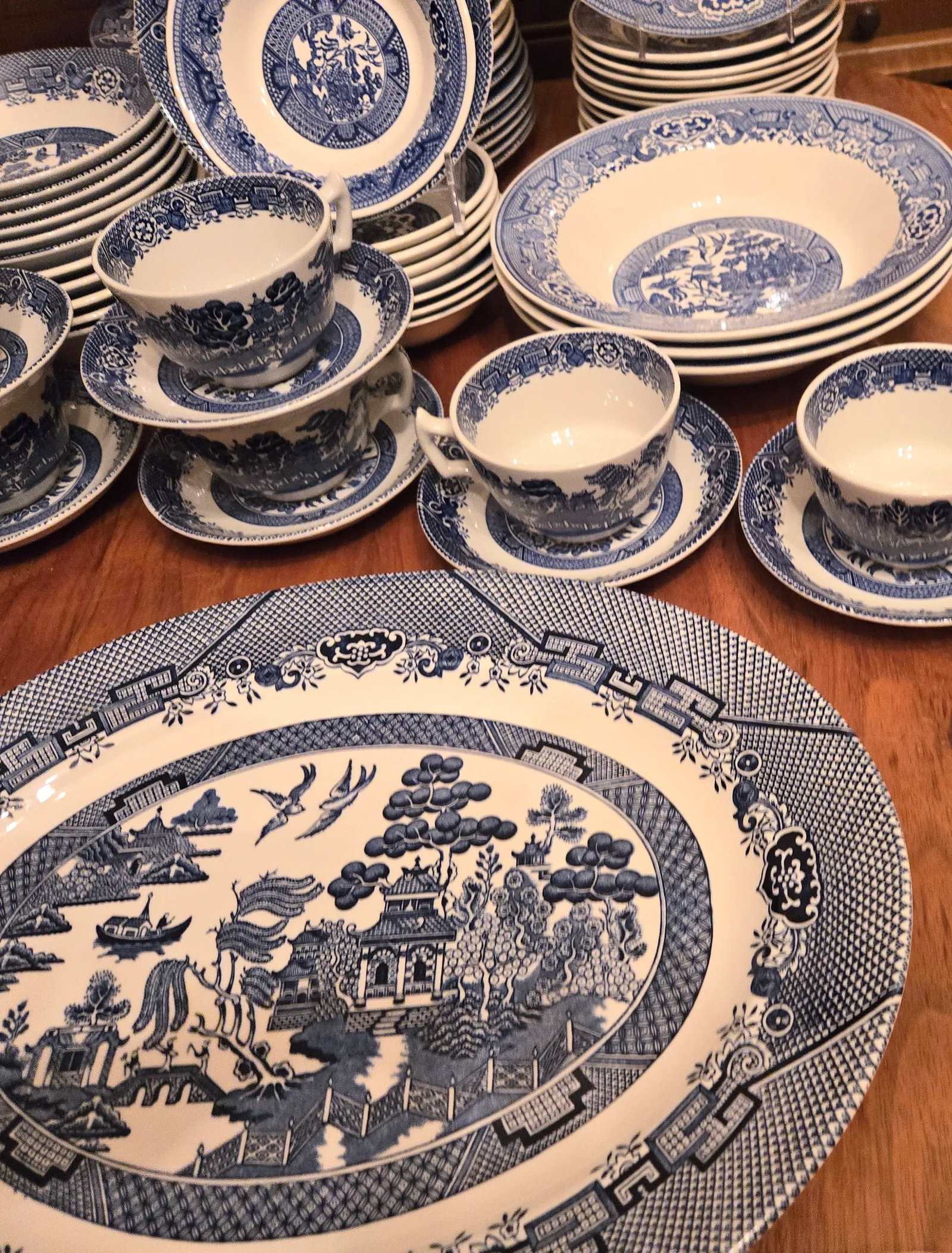 Twelve Place Settings Plus Blue Willow China- Set Of - 9