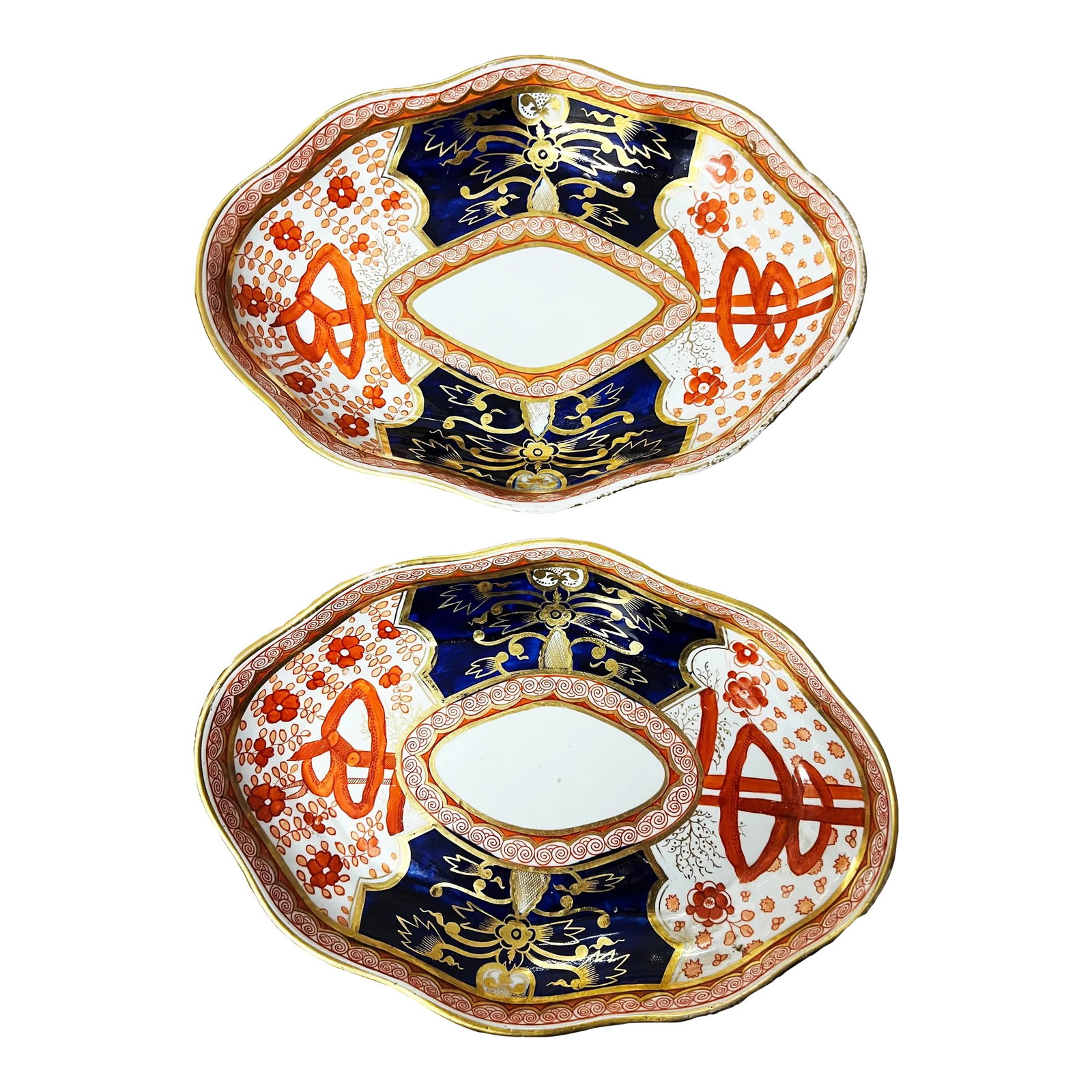 19th Century Spode Imari " Dollar" Pattern Oval Porcelain Plates- A Pair (1 of 12)