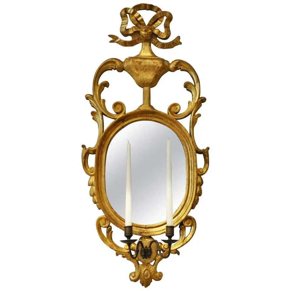 Early 19th Century Continental Neoclassical Giltwood Sconce Mirrors - a Pair - 7