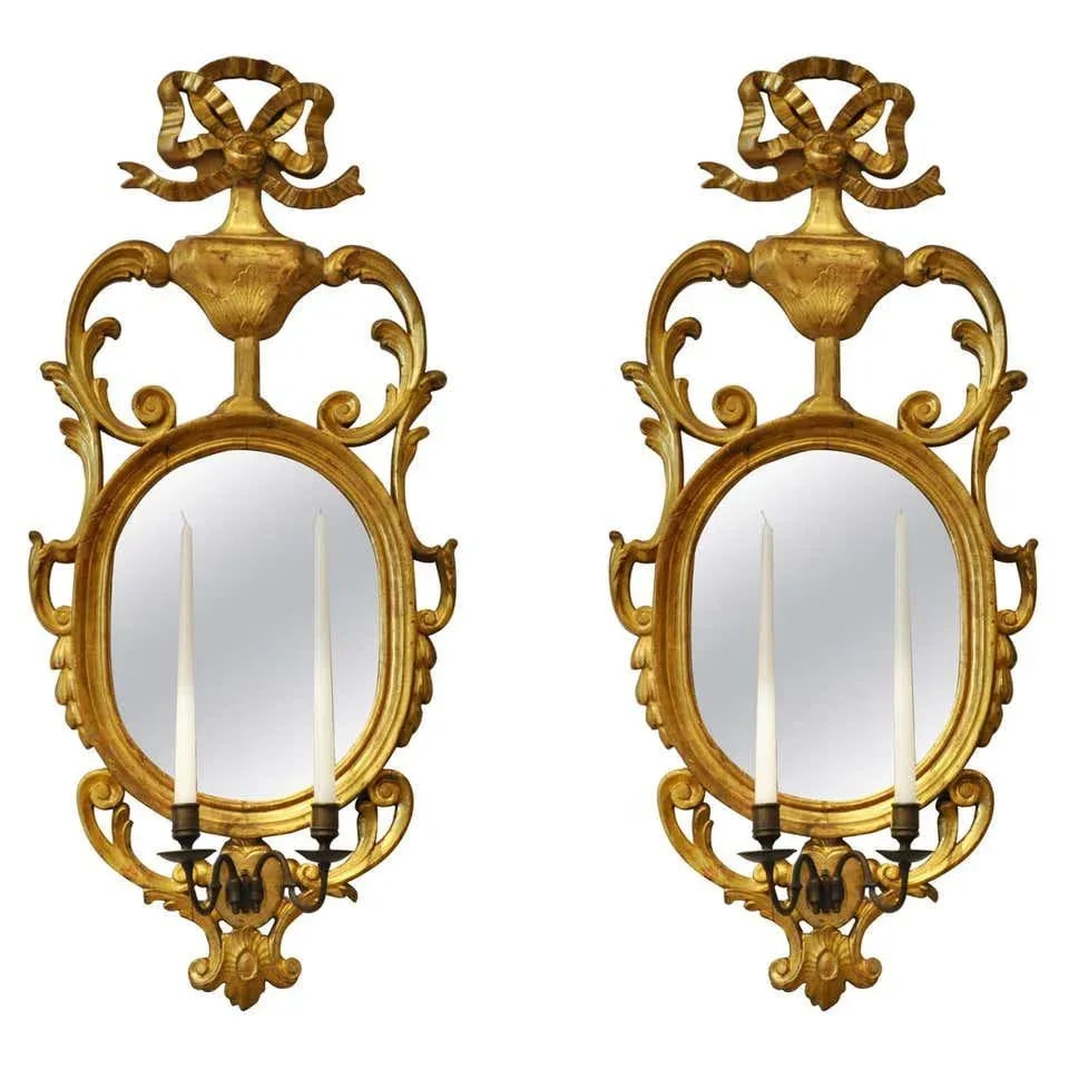 Early 19th Century Continental Neoclassical Giltwood Sconce Mirrors - a Pair - 8