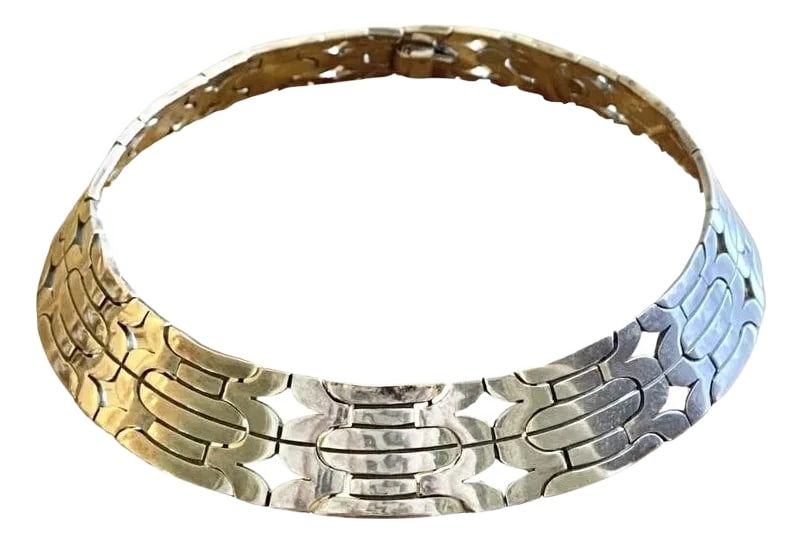 Salvador Juller Garcia Sterling Silver Necklace: Handmade sterling silver necklace by Salvador Juller Garcia. A weighty, artistic statement piece, crafted by a true master. .88"W x 3/16"D Condition: Alterations: Original Condition Unaltered