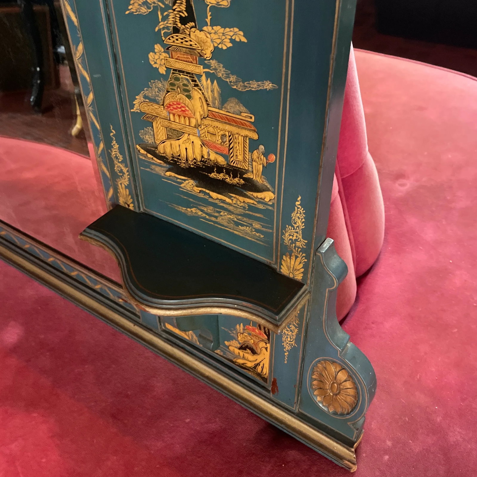 1970s Vintage Chinoiserie Overmantel Mirror With Two Shelves - 4