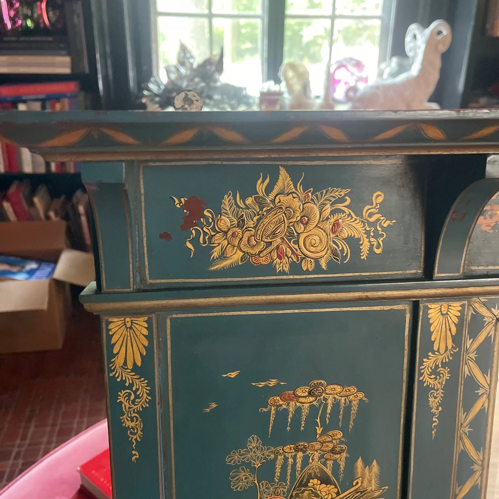1970s Vintage Chinoiserie Overmantel Mirror With Two Shelves - 6