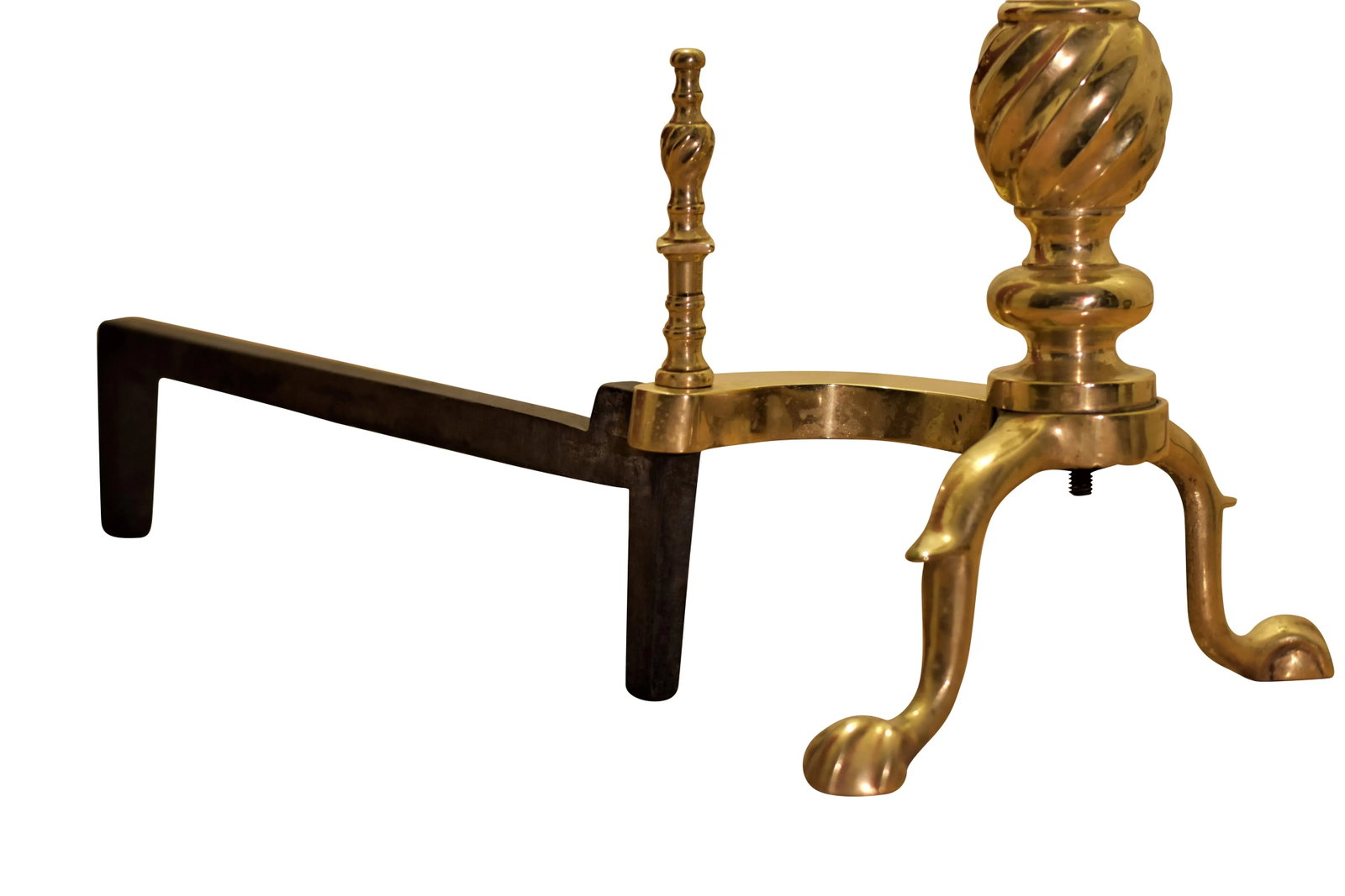 19th Century Victorian Chippendale Spiral Brass Andirons - a Pair - 6