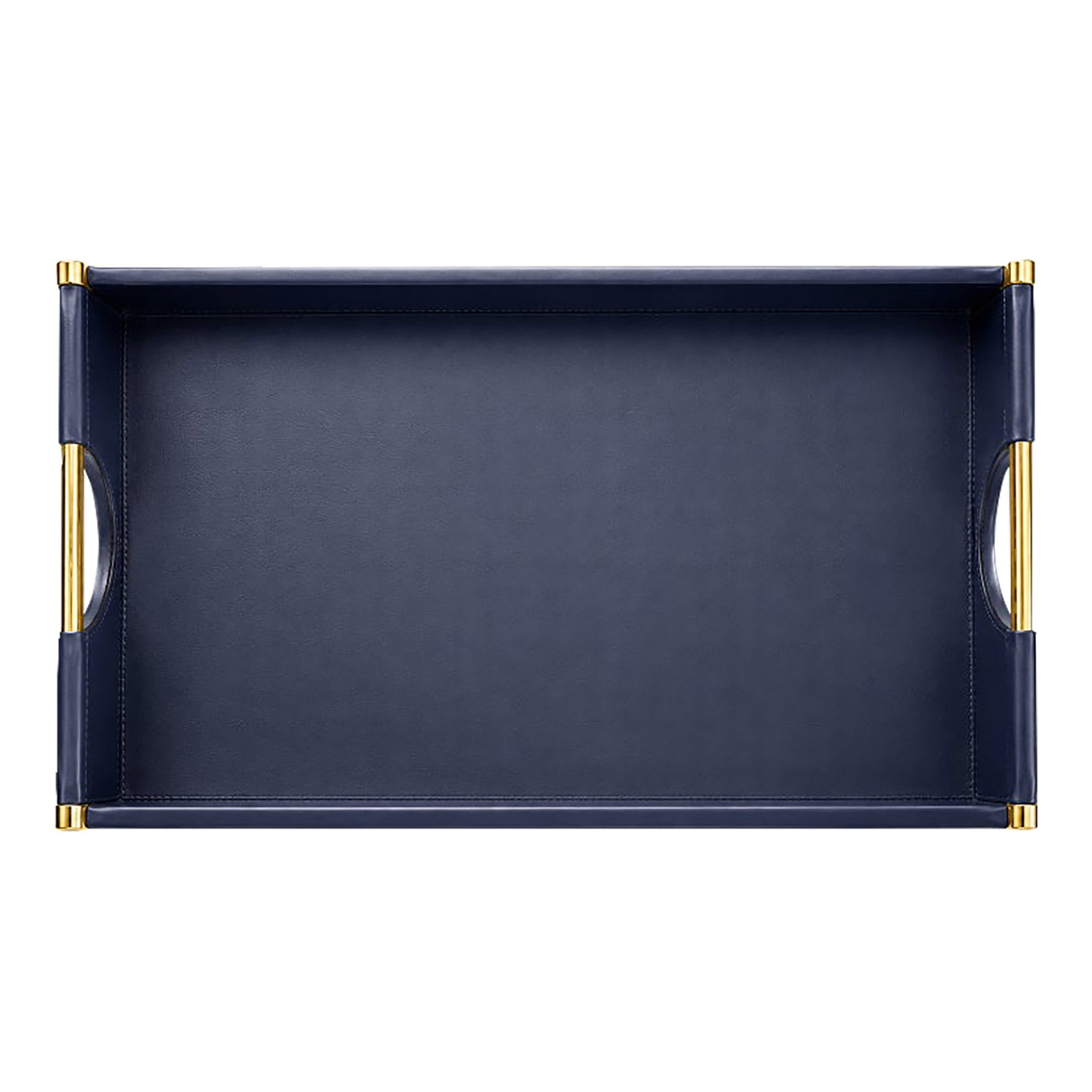 Ralph Lauren Leather Tray, Smooth Calf Leather, Polished Brass Handles, Navy, Brand New: A brand-new Ralph Lauren leather tray, 22" x 14" x 4", smooth calf leather in navy with polished brass handles - luxurious and versatile for serving or display. This Ralph Lauren leather tray
