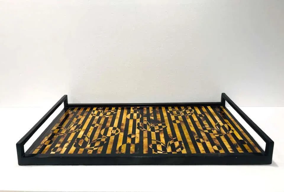 R&y Augousti Mosaic Tray in Black and Tortoise Pen-Shell, Circa 2000 - 2