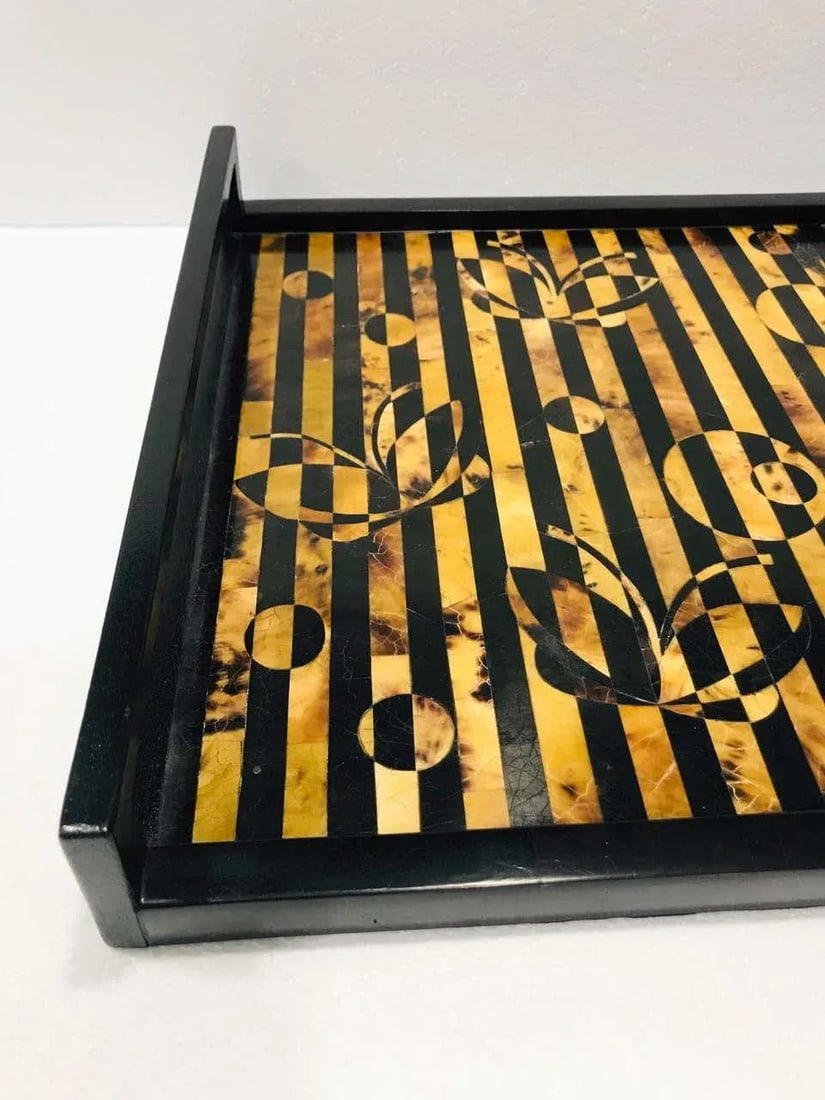 R&y Augousti Mosaic Tray in Black and Tortoise Pen-Shell, Circa 2000 - 4
