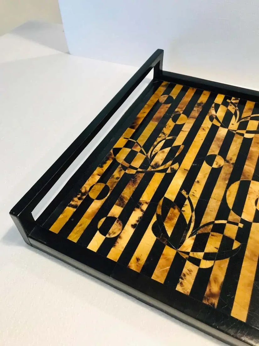R&y Augousti Mosaic Tray in Black and Tortoise Pen-Shell, Circa 2000 - 6