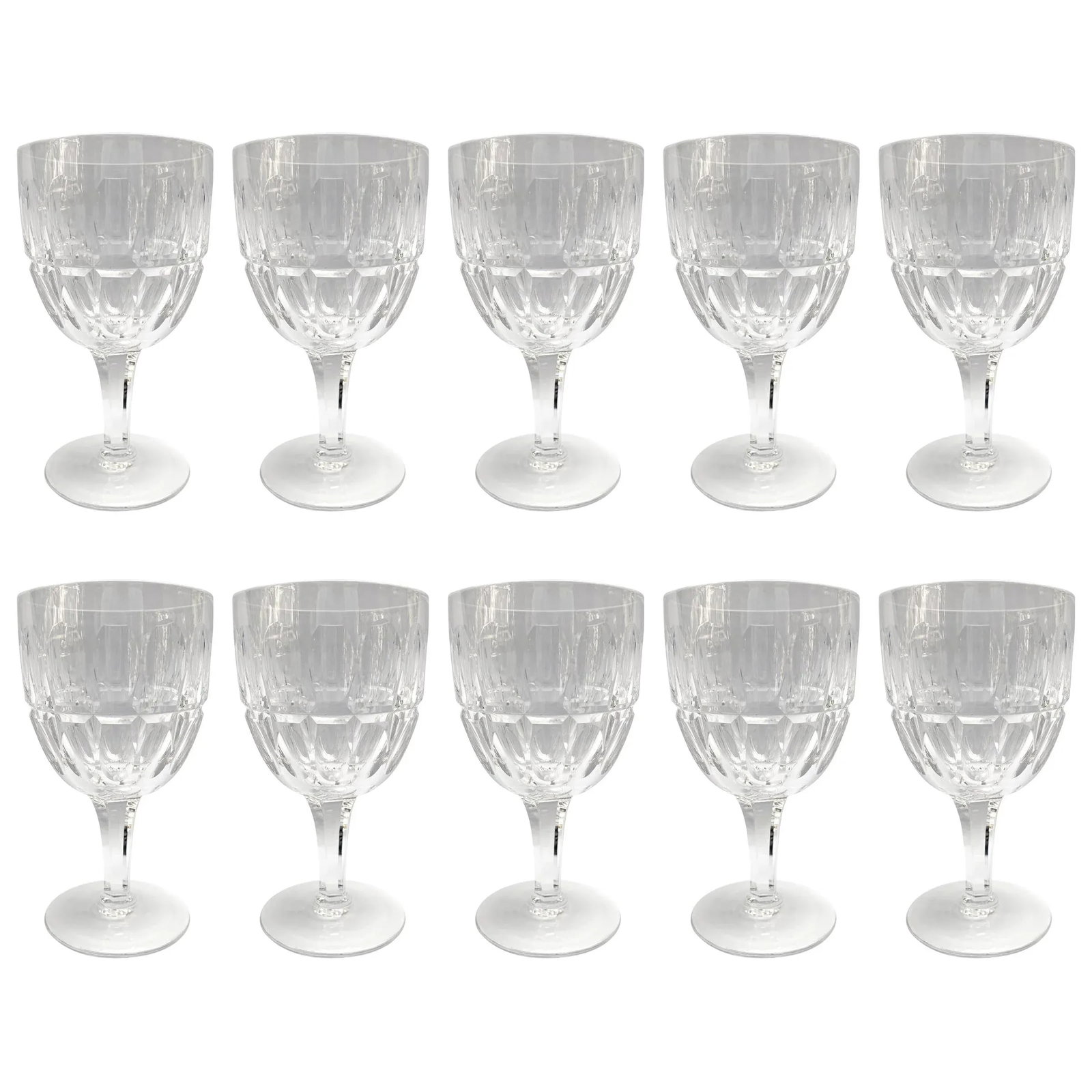 Set of Ten English Cut Crystal Wine Glasses - 9