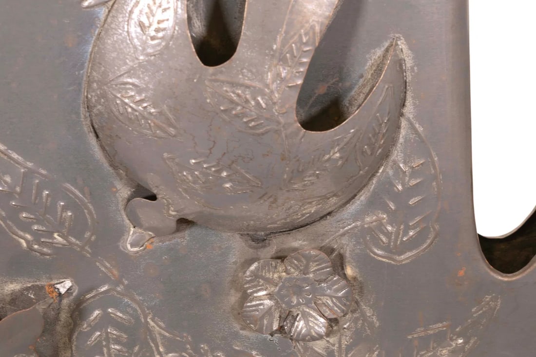 Modernist Gene Bryon Brutalist Hammered Tin Candelabra With Peace Dove & Flower Design, 1968 - 6