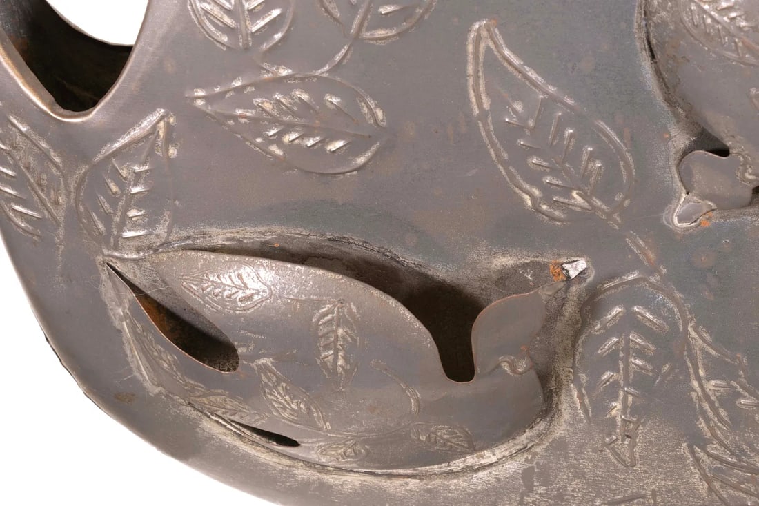 Modernist Gene Bryon Brutalist Hammered Tin Candelabra With Peace Dove & Flower Design, 1968 - 9
