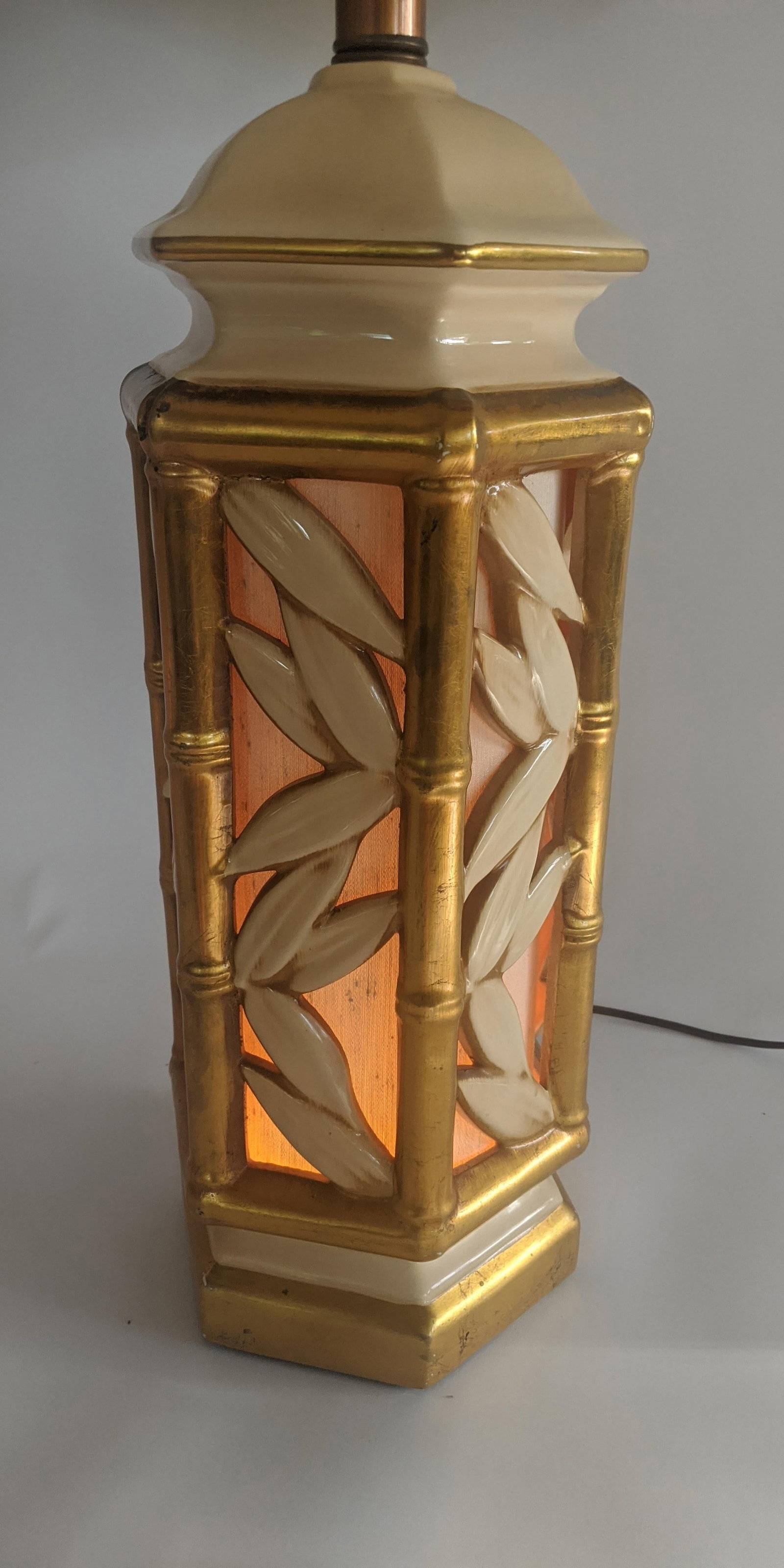 Vintage Hollywood Regency Ceramic Faux Bamboo Gilt Lamps - a Pair - 5
