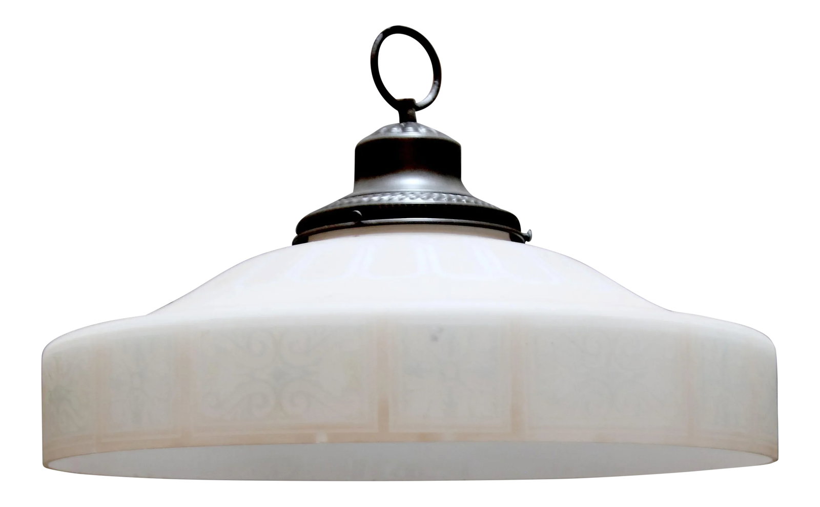 Art Nouveau Antique Milk Glass Stenciled Pendant in Light Tan: This is it. I found this treasure at an antique auction last year without anything but the glass. I acquired it and if you like the period and you like the scrolling and stenciling--now is your