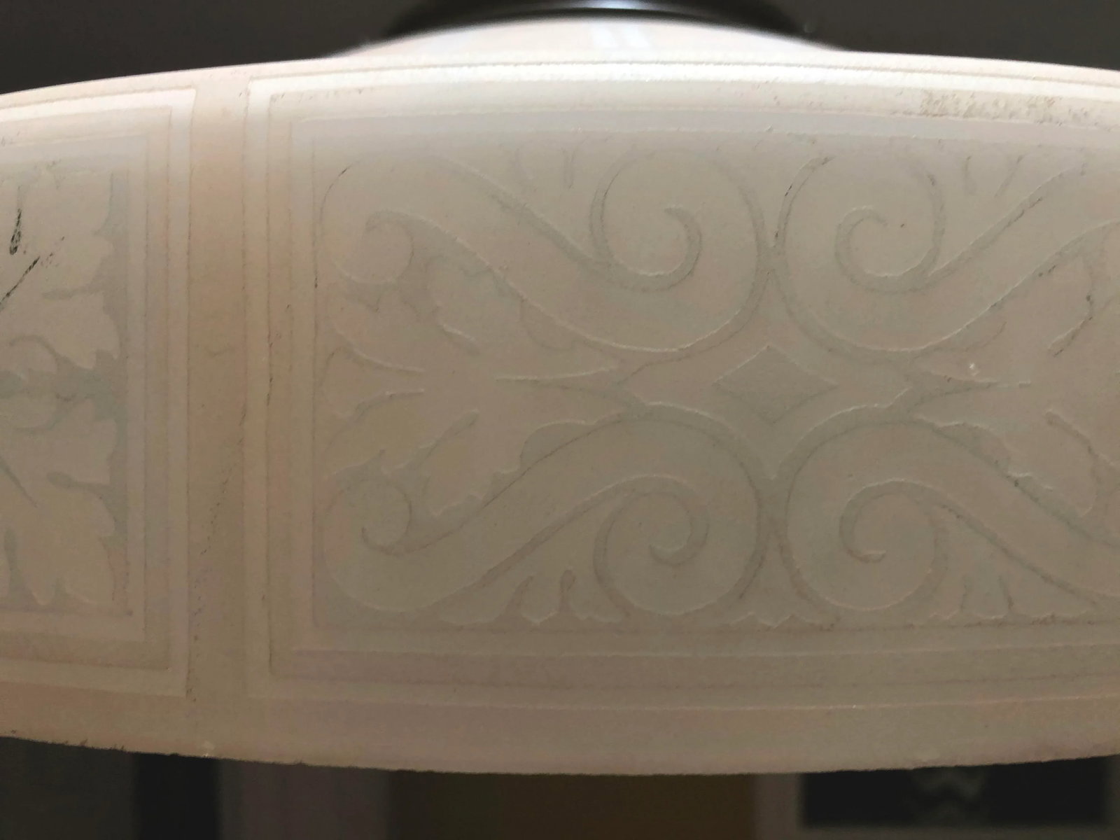 Art Nouveau Antique Milk Glass Stenciled Pendant in Light Tan - 5