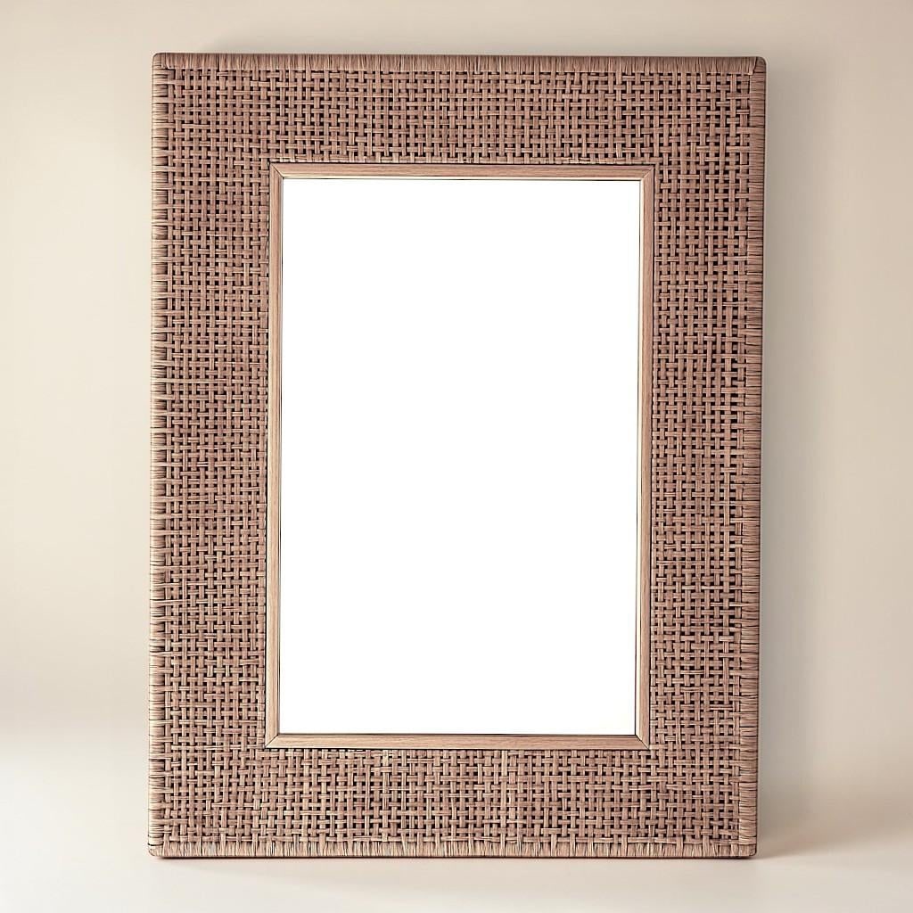 X-Large Mid Mod Artisanal Wicker Cane Framed Wall Mirror - 2